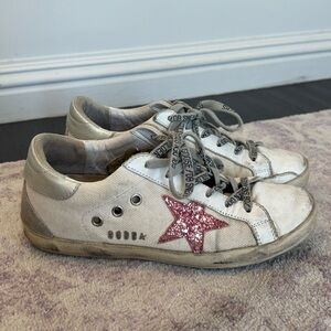 Golden Goose White Sneakers with Pink Star